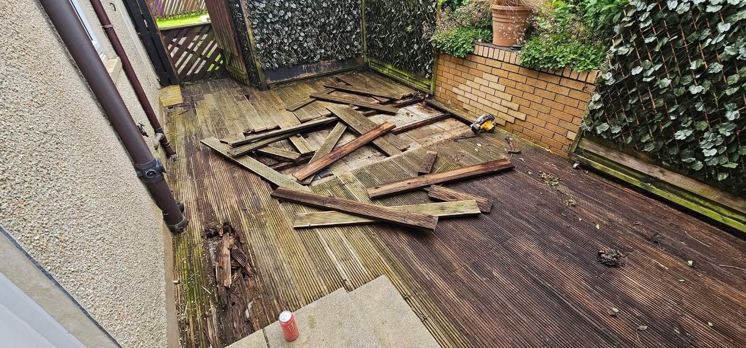Old decking removed before